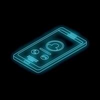 Neon smartphone showing contact and call interface on black background vector