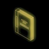 Glowing neon yellow book icon on black background representing knowledge and learning vector