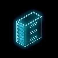 Glowing server rack symbolizing data storage and network infrastructure vector