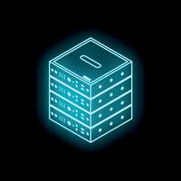 Glowing server rack symbolizing cloud computing and data storage vector