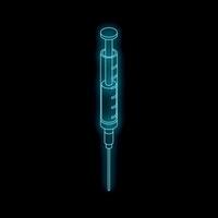 Glowing neon syringe injecting medicine on dark background vector