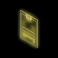 Clipboard with business report, isometric neon business analysis glowing icon vector