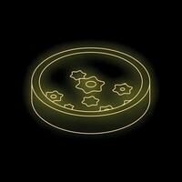 Petri dish with virus cells growing inside, creating a glowing neon effect vector