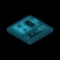 Futuristic neon mobile device displaying data and controls on dark background vector