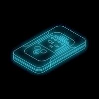 Glowing neon fish finder showing fish icons on dark background vector