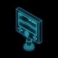 Neon echo sounder showing depth and bottom contour on black background vector