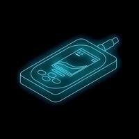 Glowing neon sound level meter measuring noise pollution on black background vector