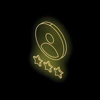Customer rating with three stars and user icon in yellow neon style vector