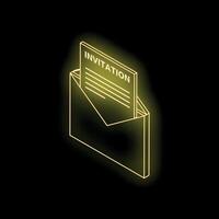 Neon yellow invitation inside an envelope on black background vector