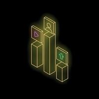 Neon glowing social media statistics showing growth on black background vector