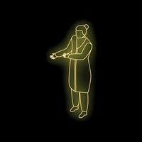 Scientist gesturing with hands, neon style illustration on black background vector