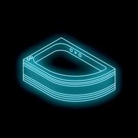 Neon bathtub shining in dark bathroom interior design element vector