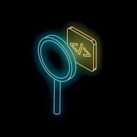 Magnifying glass exploring code, debugging and software development concept vector