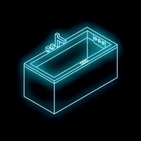 Glowing rectangular bathtub with faucet and jets in dark bathroom vector