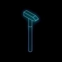 Neon blue hammer shining in the dark representing construction and diy vector