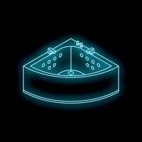 Glowing neon triangular jacuzzi tub on black background vector