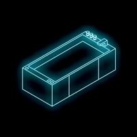 Glowing neon bathtub sign on black background representing relaxation and bathroom fixtures vector