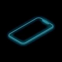 Neon smartphone glowing on black background, futuristic mobile technology vector