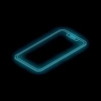 Neon smartphone glowing on black background, futuristic mobile technology vector