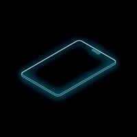 Smartphone with glowing neon blue lines on black background vector