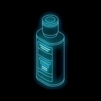 Glowing neon bottle shining in dark space, isometric view vector