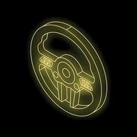Glowing steering wheel with buttons on black background vector