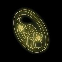 Glowing steering wheel with buttons on black background vector