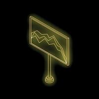 Neon yellow isometric billboard showing decreasing line graph on black background vector
