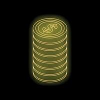 Neon glowing stack of dollar coins on black background vector