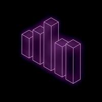 Glowing purple neon bar chart showing increasing values on black background vector