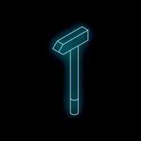 Neon blue hammer shining on black background vector