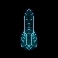 Neon blue rocket launching in space representing startup business and innovation vector