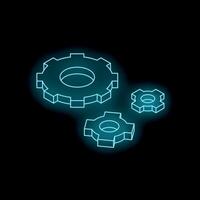 Glowing neon gears rotating on black background vector