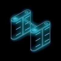 Futuristic neon glowing turnstile gate access control system vector