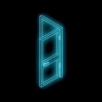 Open door with glowing neon light on black background vector