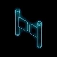 Glowing neon turnstile entrance access control system on black background vector