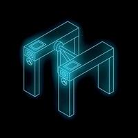Neon glowing turnstile gate access control system on black background vector