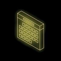 Glowing neon yellow calendar icon on dark background symbolizing scheduling and time management vector