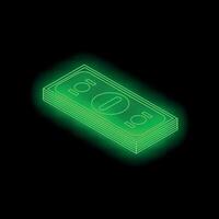 Neon green stack of money glowing on black background vector