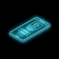 Smartphone showing user profile and password input field with neon blue glow effect on black background vector