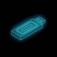 Glowing neon usb flash drive icon on black background vector