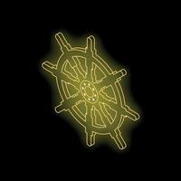 Ship wheel glowing with golden light on black background vector