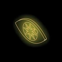 Neon yellow glowing eye showing rotating propeller on dark background vector
