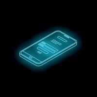 Neon blue smartphone showing statistics on dark background vector
