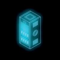 Glowing server rack symbolizing data storage in isometric view vector