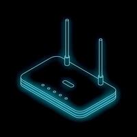 Glowing router providing wireless internet access on black background vector