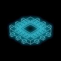 Glowing microchip representing advanced technology and computing power vector