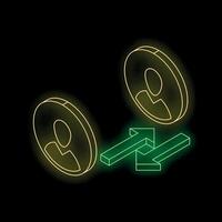 Exchanging contacts, two glowing user icons with intertwined arrows symbolizing data transfer vector