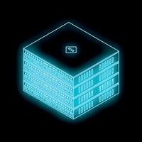 Glowing server rack symbolizing data storage and processing power vector