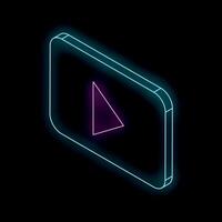 Neon pink play button glowing on blue mobile screen in dark background vector